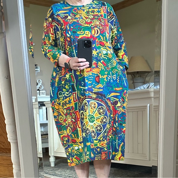 Amato Rizzi | Blue & Green Abstract Geo Oversize Shift Dress, Large - Picture 4 of 9